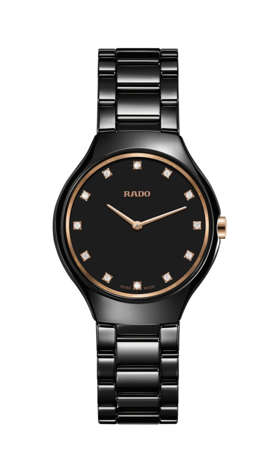 Rado True Round Thinline Diamonds Dark Women's Luxury Watch