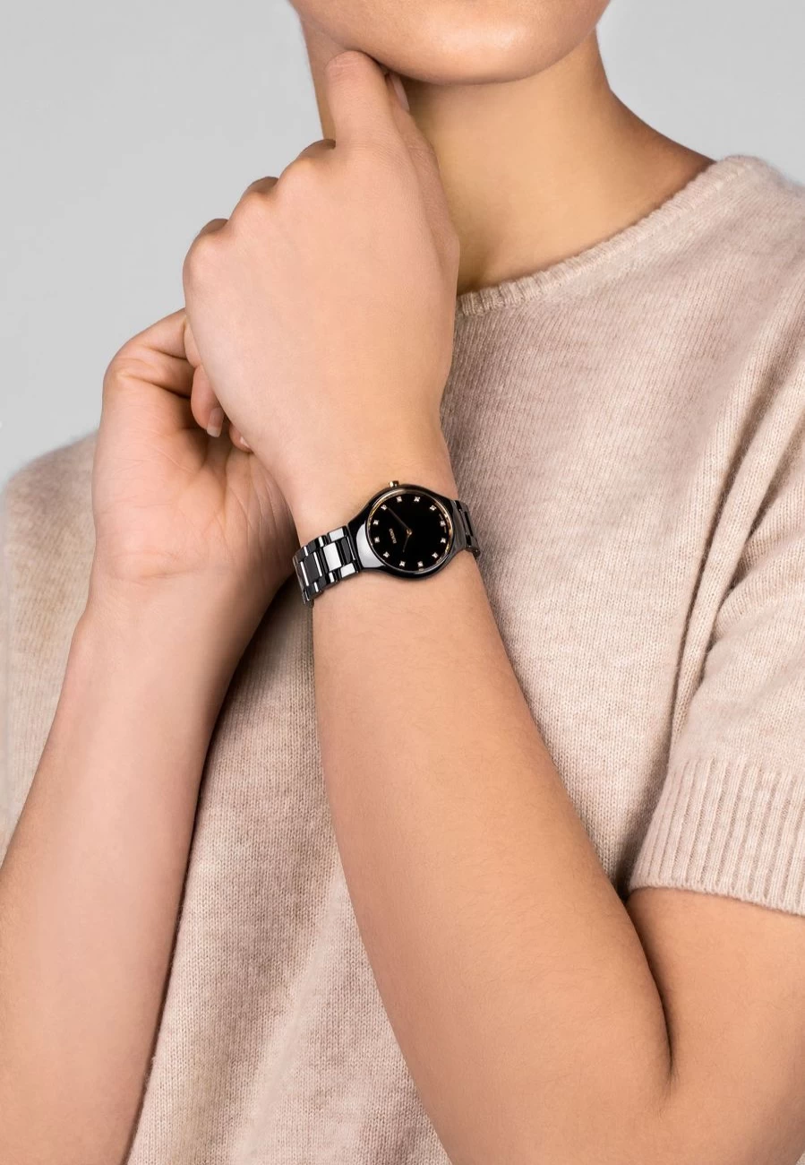 Rado True Round Thinline Diamonds Dark Women's Luxury Watch
